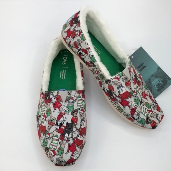 Toms Shoes - Toms Glacier Grey Christmas Sweater Dog Print NWT
